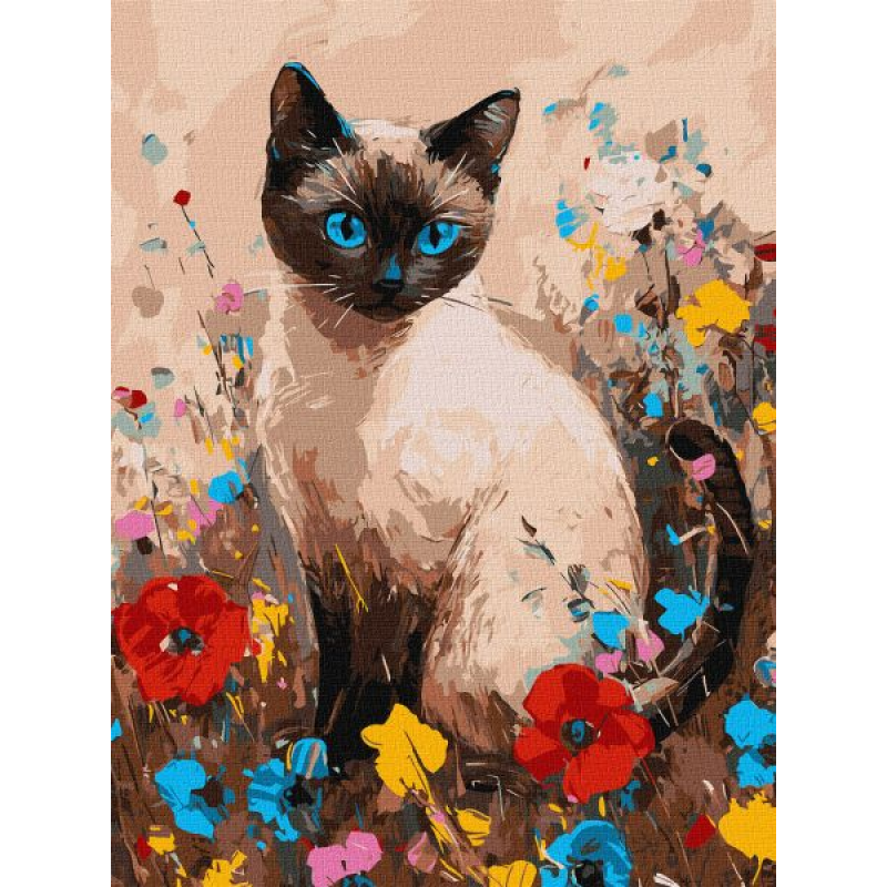 Картина за номерами - Кішечка у квітах ©art.solomiia