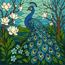 Картина за номерами - Вітраж. Павич в магнолії ©art_selena_ua