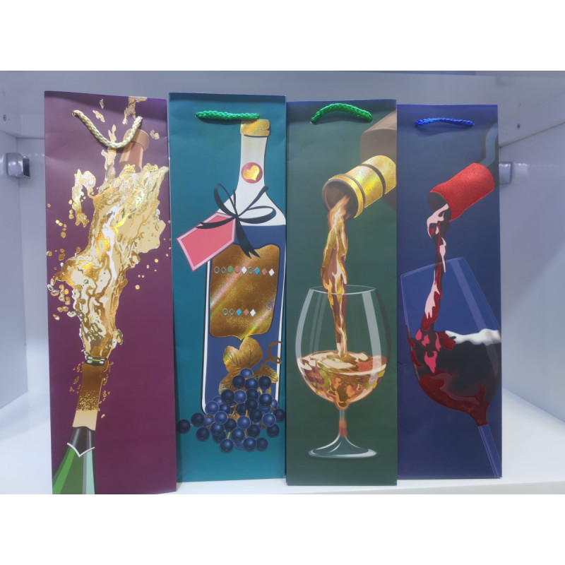 Пакет паперовий подарунковий, Wine bottle:11х38х11см, тиснення фольгою BM.200089