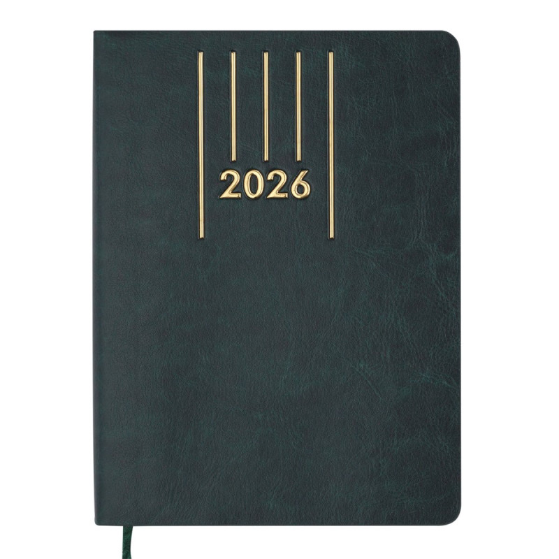 Щоденник датов. 2027 MEMORY, A5, зелений, штуч.шкіра