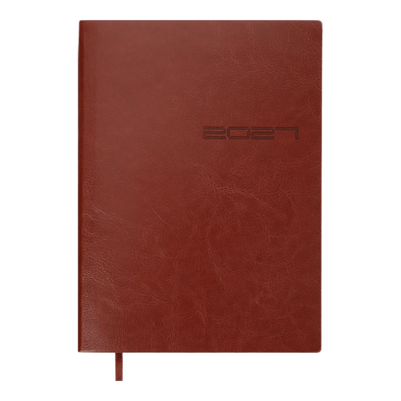 Щоденник датов. 2027 IDEAL, A5, коричневий, штуч. шкіра