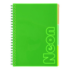 Зошит на пружині NEON, А4 (210x297), 120 арк, клітинка, 3 PVC розділювачі, PVC обкладинка, зелений