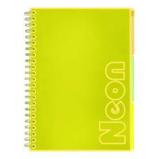 Зошит на пружині NEON, А4 (210x297), 120 арк, клітинка, 3 PVC розділювачі, PVC обкладинка, жовтий