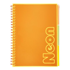 Зошит на пружині NEON, А4 (210x297), 120 арк, клітинка, 3 PVC розділювачі, PVC обкладинка, помаранче
