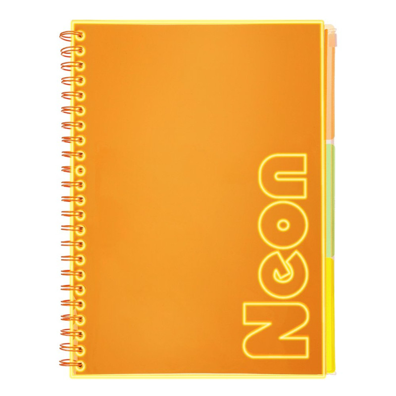Зошит на пружині NEON, А4 (210x297), 120 арк, клітинка, 3 PVC розділювачі, PVC обкладинка, помаранче