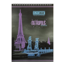 Блокнот на пружині зверху METROPOLIS, А-4, 48арк., клітинка, картонна обкладинка, фіолетовий