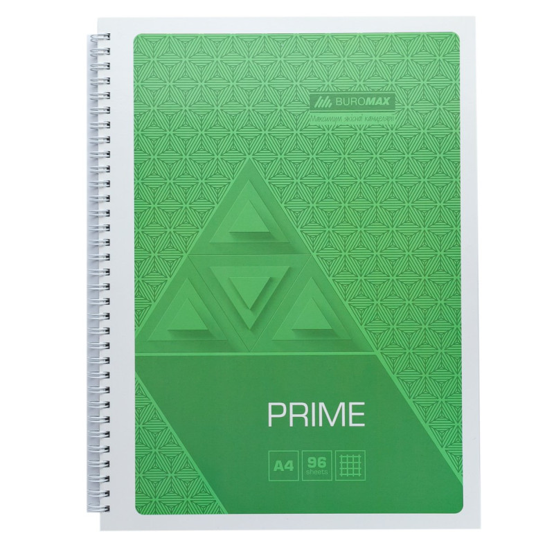 Зошит на пружині PRIME А4, 96л., клітка, в картонній обкладинці, салатовий Зошит на пружині PRIME А4, 96л., клітка, в картонній обкладинці, салатовий