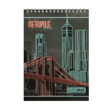 Блокнот на пружині зверху METROPOLIS, А-5, 48л., клітка, картонна обкладинка, червоний