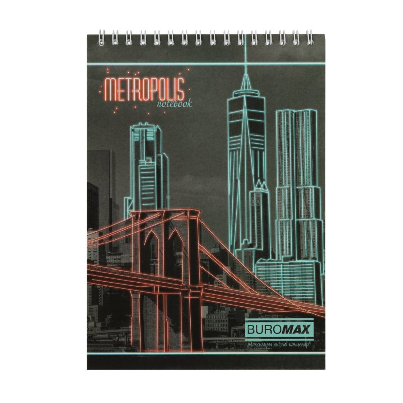 Блокнот на пружині зверху METROPOLIS, А-5, 48л., клітка, картонна обкладинка, червоний Блокнот на пружині зверху METROPOLIS, А-5, 48л., клітка, картонна обкладинка, червоний