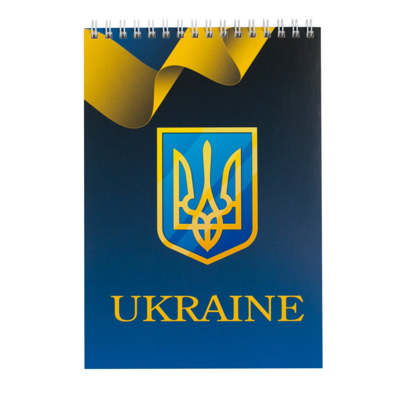Блокнот на пружині зверху UKRAINE, А-5, 48л., клітка, картонна обкладинка, синій Блокнот на пружині зверху UKRAINE, А-5, 48л., клітка, картонна обкладинка, синій