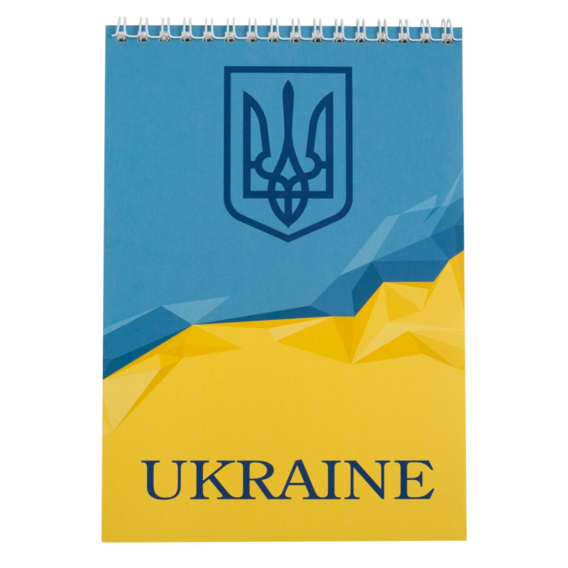 Блокнот на пружині зверху UKRAINE, А-5, 48л., клітка, картонна обкладинка, блакитний Блокнот на пружині зверху UKRAINE, А-5, 48л., клітка, картонна обкладинка, блакитний
