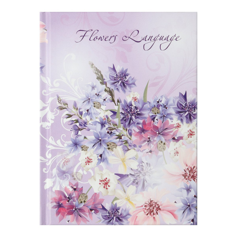 Блокнот FLOWERS LANGUAGE, А-6, 64л., кл., тв. обкл., мат. лам.+лак, бузкова