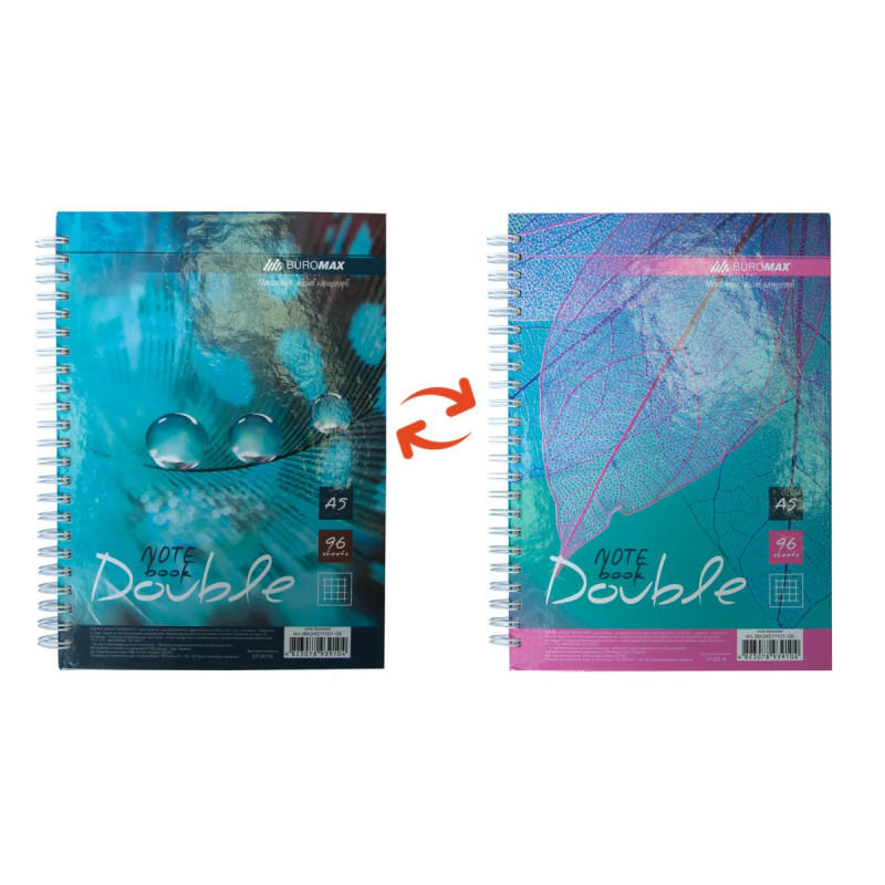 Книга для нотаток DOUBLE А6, 96 арк., пружина, кл., тв. лам. палітурка, бірюзовий Книга для нотаток DOUBLE А6, 96 арк., пружина, кл., тв. лам. палітурка, бірюзовий