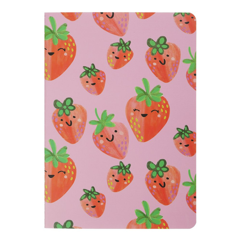 Книга для нотаток FRUITS, А5, 32 аркуші, клітинка, прошита обкладинка, малинова