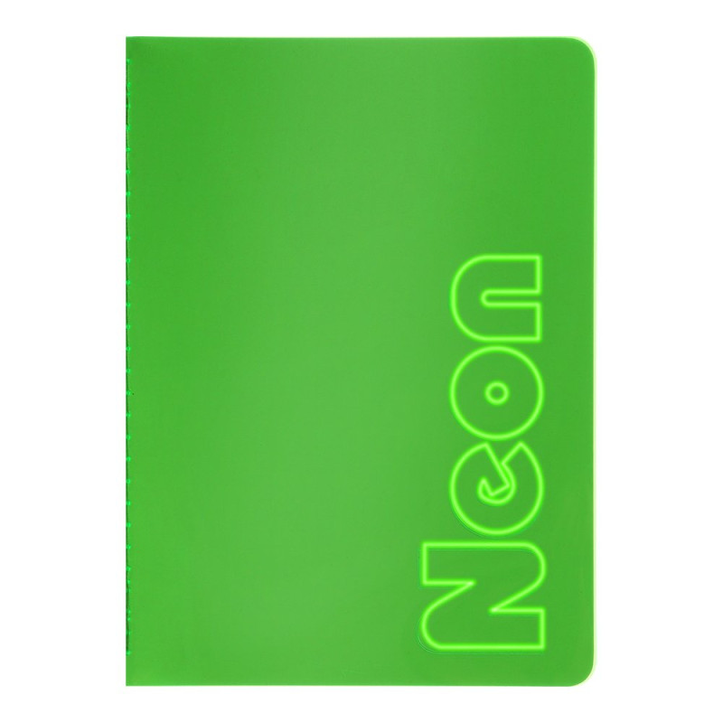 Книга записна NEON, А5, 80 аркушів, клітинка, зшита обкладинка PVC, зелена