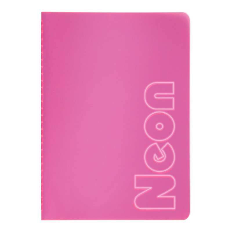 Книга записна NEON, А5, 80 аркушів, клітинка, зшита обкладинка PVC, рожева