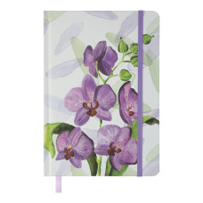 Книжка записна ORCHID, на гумці, А5, 96 арк., клітинка, офсет крем., тв.лам.обл., лавандова