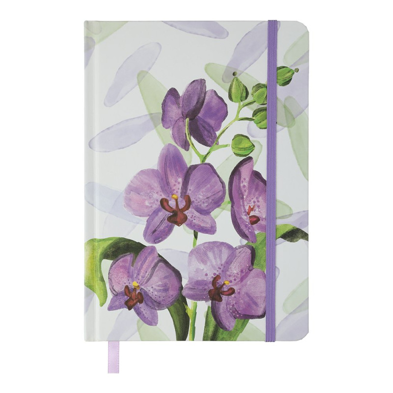 Книжка записна ORCHID, на гумці, А5, 96 арк., клітинка, офсет крем., тв.лам.обл., лавандова