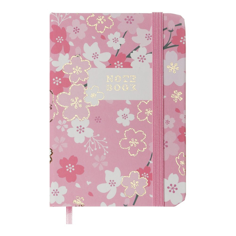 Книжка записна BLOSSOM, на гумці, А7, 80 арк., клітинка., офсет крем., тв.лам.обл., рожева