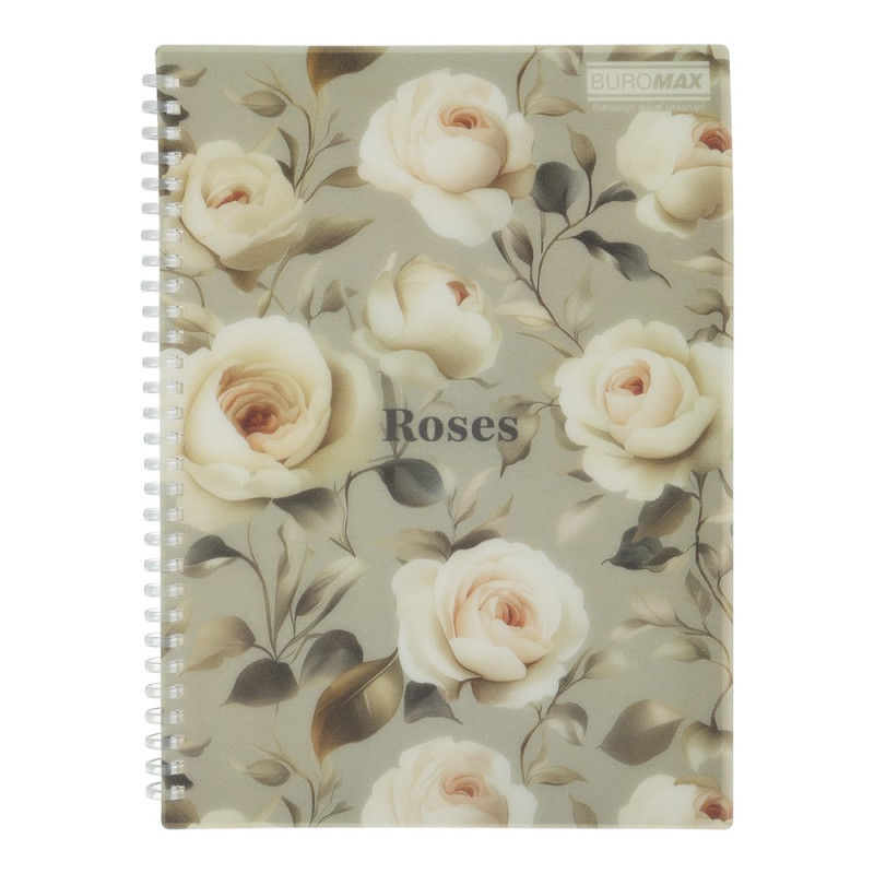 Зошит для записів ROSES ARABESKI, B5, 80 арк., клітинка, пластикова обкладинка, світло-сірий