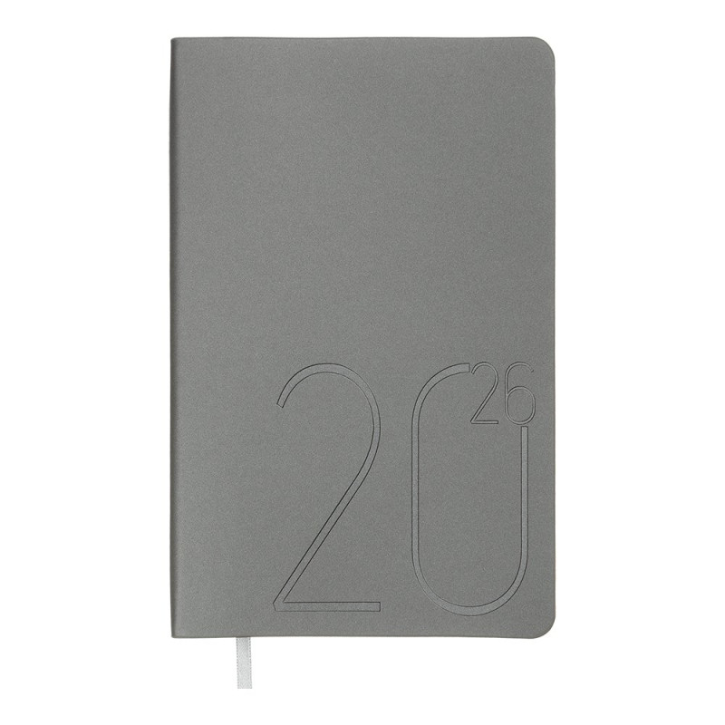 Щотижневик датов. 2027 STEEL, A5, срібло, штуч. шкіра