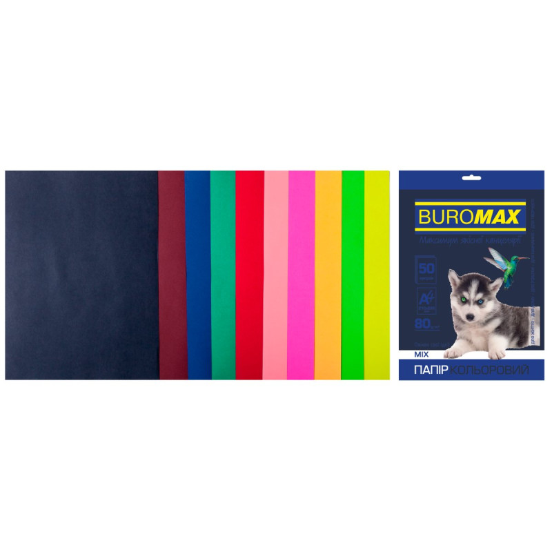 Набір кольорового паперу А4, 80г/м2, DARK+NEON, 10кол., 50арк.