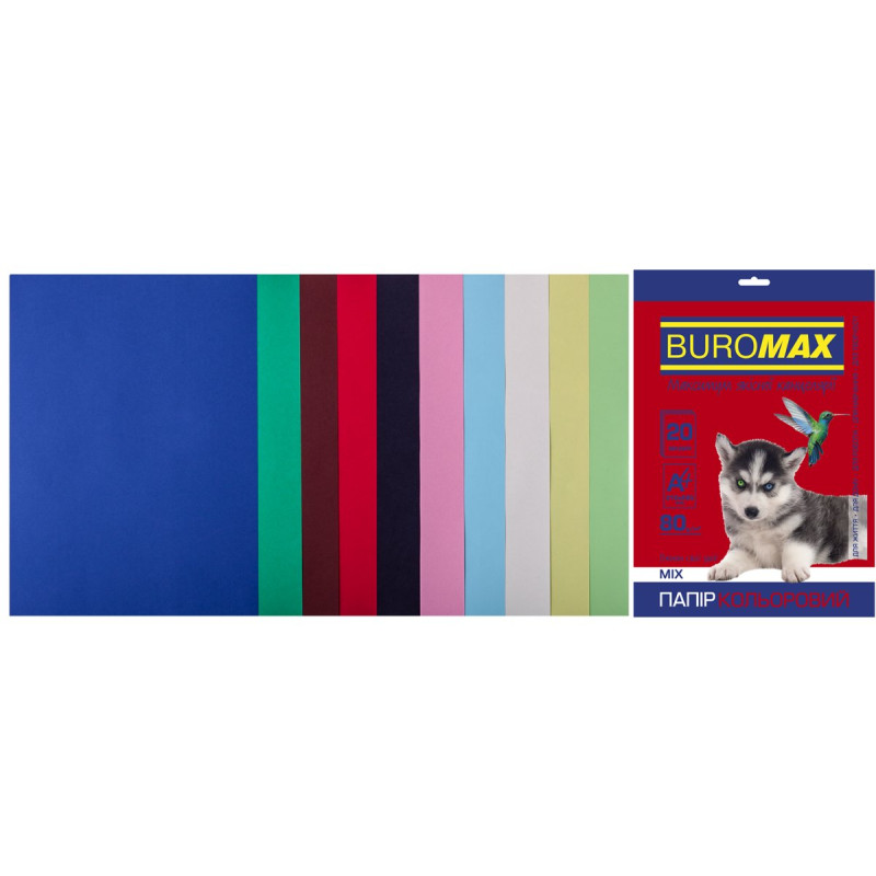 Набір кольорового паперу А4, 80г/м2, DARK+PASTEL, 10кол., 20арк.