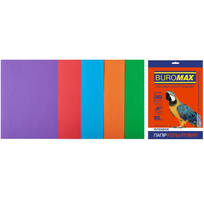 Набір кольорового паперу А4, 80г/м2, INTENSIV, 5кол., 20арк.
