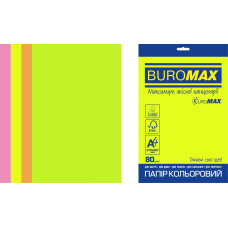 Папір кольоровий Euromax 80г/м2, NEON, 4 кольора, 20арк.