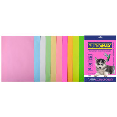 Набір кольорового паперу А4, 80г/м2, PASTEL+NEON, 10кол., 20арк.