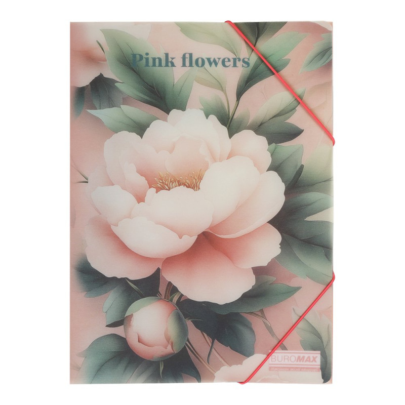 Папка А4 на гумках, PEONY ARABESKI, напівпрозора, рожева