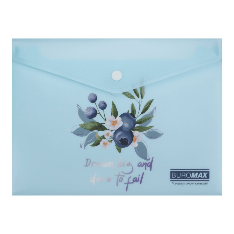 Папка-конверт А5 на кнопці, BLUEBERRY ARABESKI, напівпрозора,аквамарин