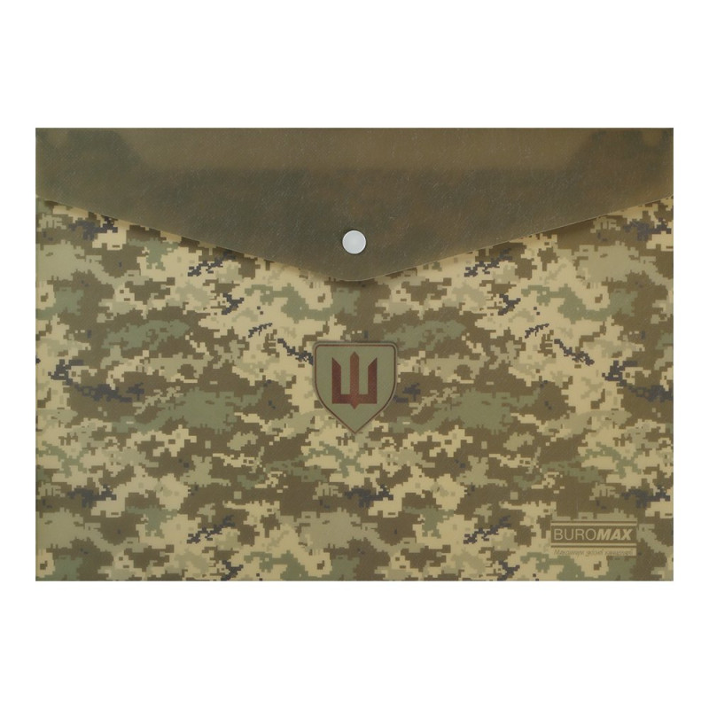 Папка-конверт на кнопці MILITARY, А4, непрозорий матовий, пластик, зелений