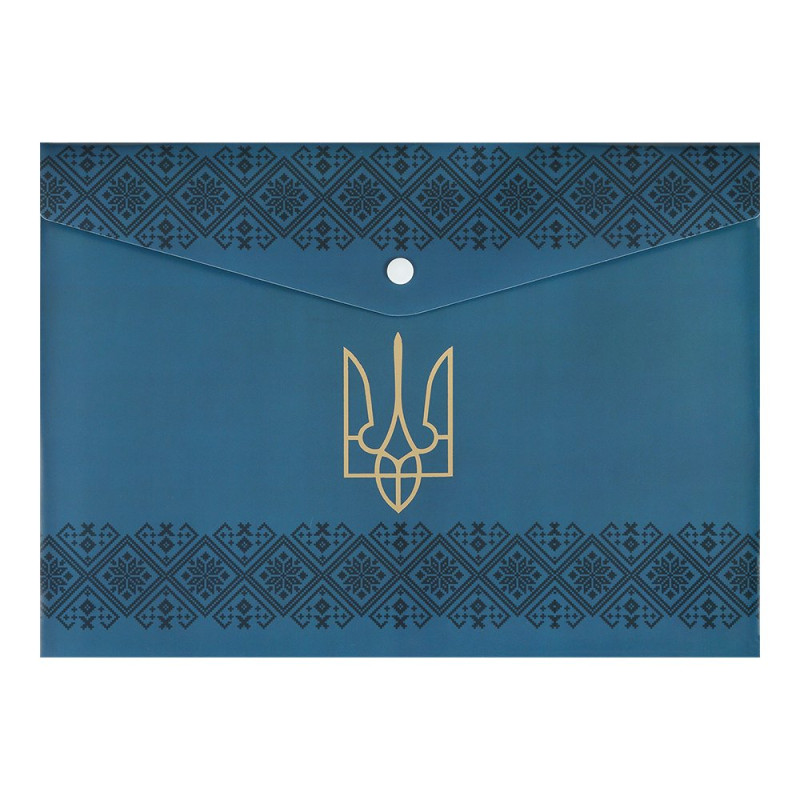 Папка-конверт А4 на кнопці, UKRAINE DECOR, вишиванка синя