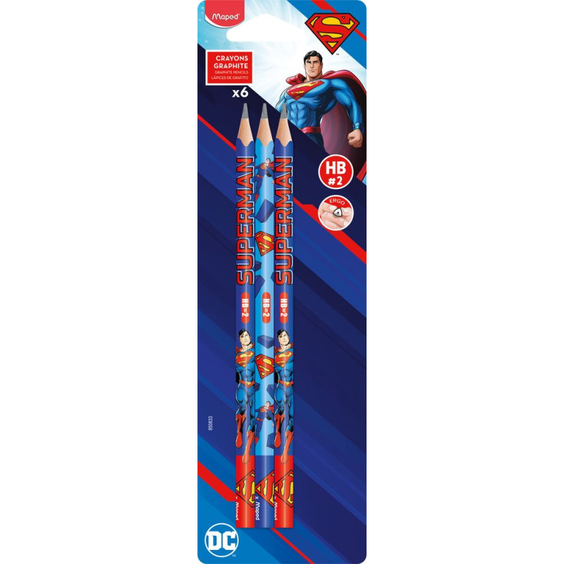 Набір графітових олівців SUPERMAN HB, без гумки, блістер (6 шт.)