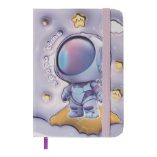 Книжка записна ASTRONAUT на гумці, А7, 80 арк., клітинка., офсет крем., тв.лам.обл., фіолетова, KID