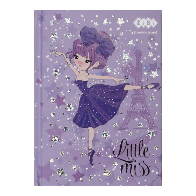 Блокнот LITTLE MISS, А-6, 64л., кл., тв. обкл., мат. лам.+лак, фольга, фіолетовий, KIDS Line