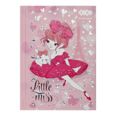 Блокнот LITTLE MISS, А-6, 64л., кл., тв. обкл., мат. лам.+лак, фольга, рожевий, KIDS Line
