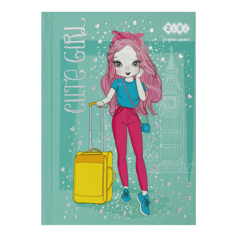 Блокнот CUTE GIRL, А-6, 64л., кл., тв. обкл., мат. лам.+лак, бірюзовий