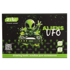 Альбом для малювання UFO, А4, 12 арк., 120 г/м2, на скобі, зелений, KIDS Line