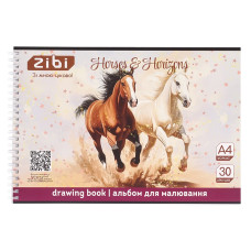 Альбом для малювання HORSES, А4, 30 арк., 120 г/м2, на пружині, золотий, KIDS Line