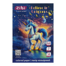 Папір кольоровий UNICORN, А4, 14 аркушів, 7 кольорів, 45 г/м2, KIDS Line