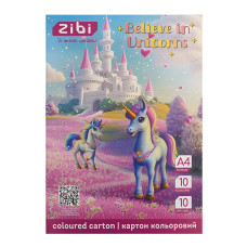 Картон кольоровий UNICORN, А4, 10 кольорів - 10 аркушів, 230 г/м2, KIDS Line