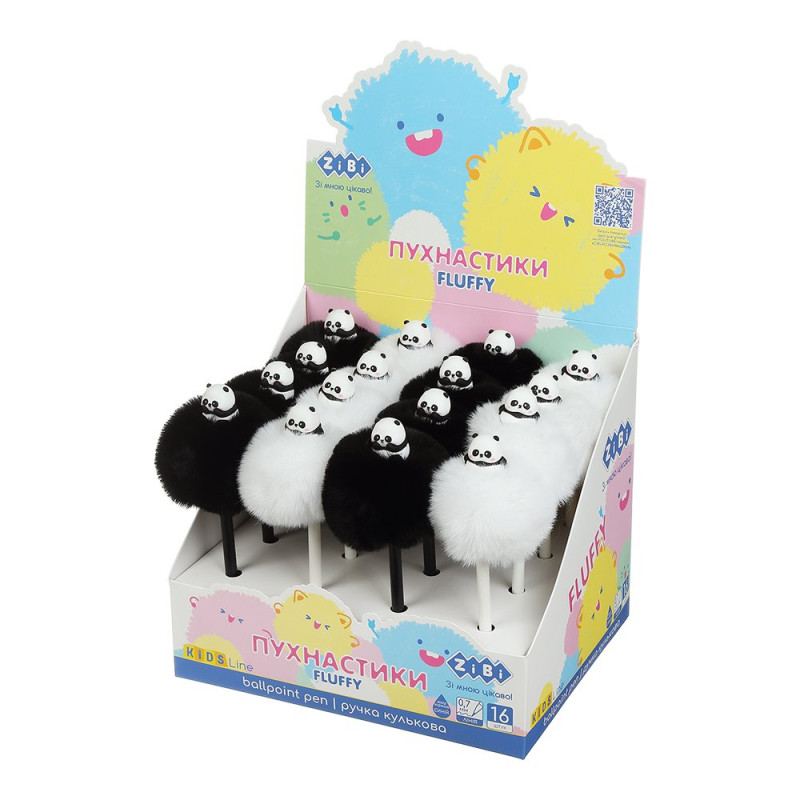 Ручка кулькова, Fluffy black-white Panda, 0,7 мм, синя, KIDS Line