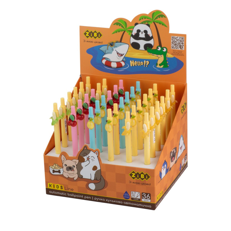 Ручка кулькова автоматична, Fruits, 0,7 мм, синя, KIDS Line