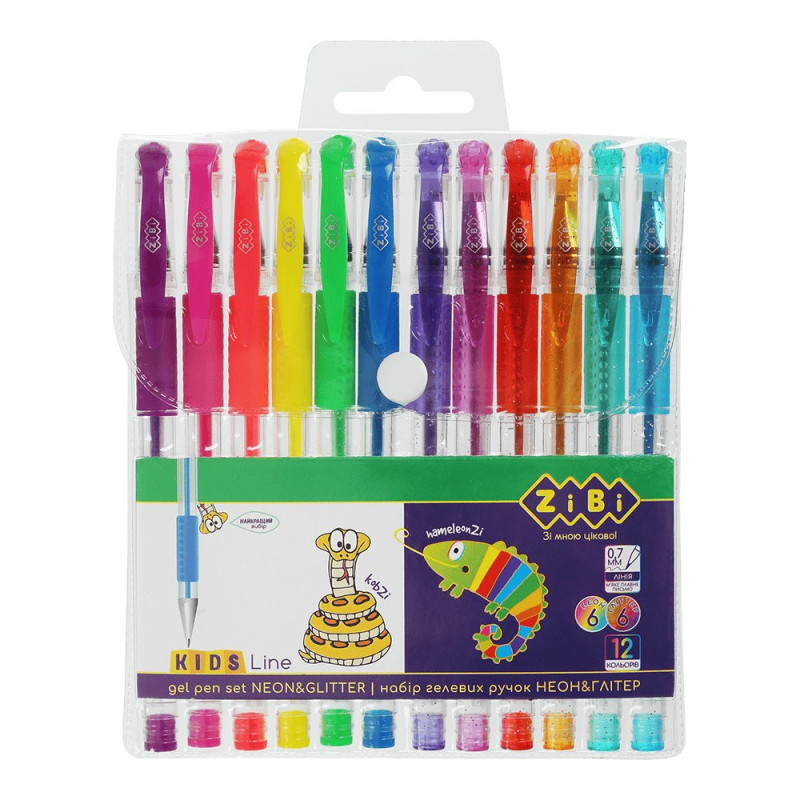 Набір з 12-ти гелевих ручок NEON+GLITTER, 12 кольорів, KIDS Line