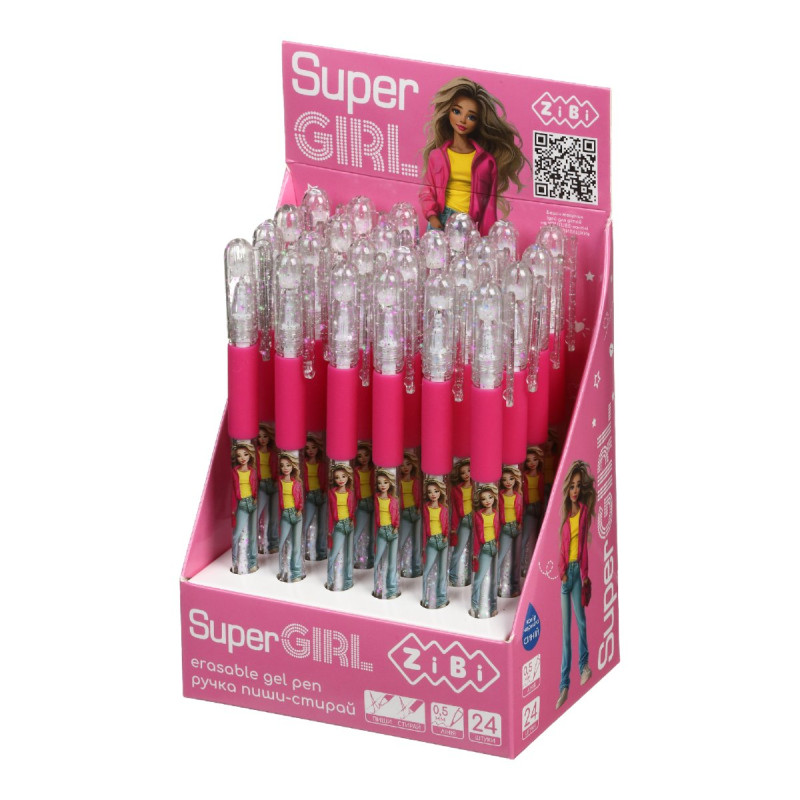 Ручка гелева пиши-стирай SUPER GIRL з гумовим грипом, 0,5 мм, синя, KIDS Line