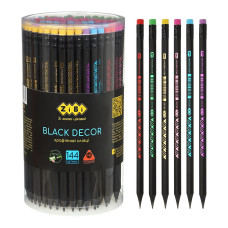 Олівець графітовий HB,  BLACK DECOR, пластиковий, триграний, з гумкою, туба - 144 шт, KIDS Line