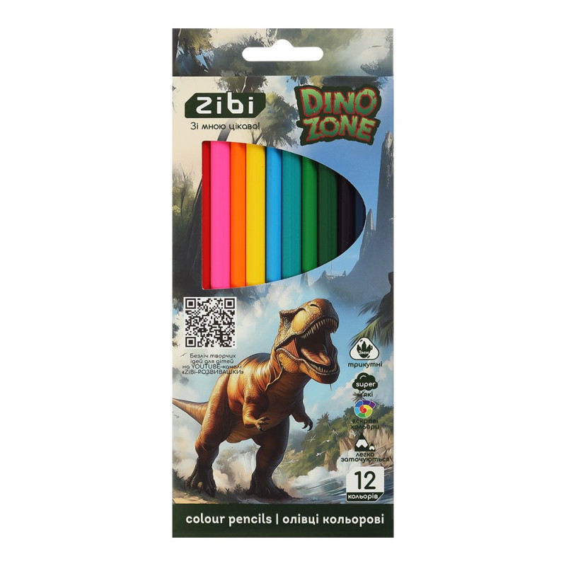 Олівці кольорові DINO, тригранний корпус, 12 кольорів, KIDS Line