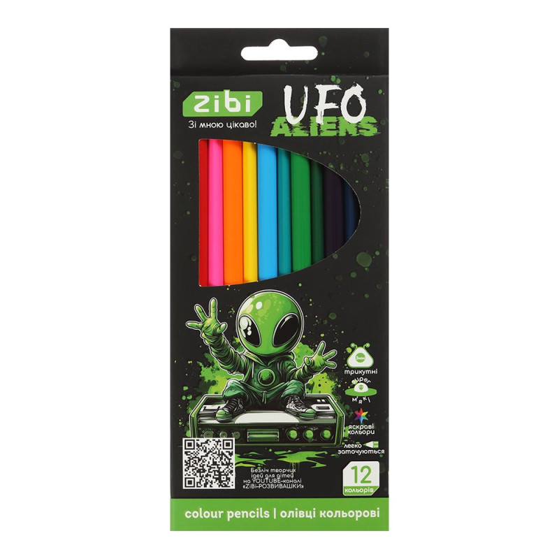 Олівці кольорові UFO, тригранний корпус, 12 кольорів, KIDS LINE